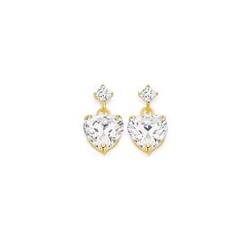 9ct-Gold-Cubic-Zirconia-Heart-Drop-Stud-Earrings on sale