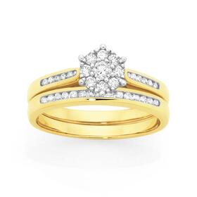 9ct+Gold+Diamond+Bridal+Set