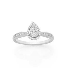 9ct+White+Gold+Diamond+Pear+Shape+Ring