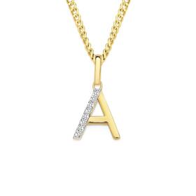 9ct+Gold+Diamond+Block+Initial+A+Pendant