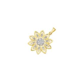 9ct+Gold+Diamond+Flower+Pendant