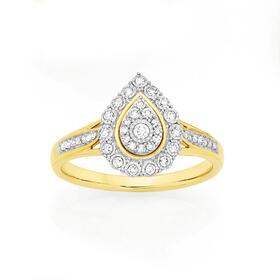 9ct+Two+Tone+Gold+Diamond+Pear+Cluster+Ring