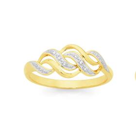 9ct+Gold+Diamond+Braid+Ring