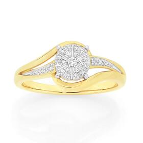 9ct+Gold+Diamond+Swirl+Cluster+Ring