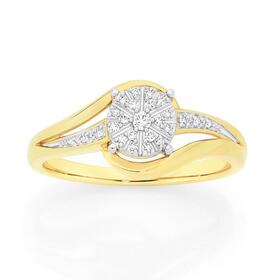 9ct-Gold-Diamond-Swirl-Cluster-Ring on sale