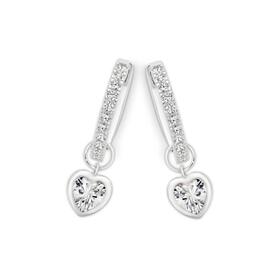 Silver+CZ+Heart+Bezel+On+CZ+Claw+Hoop+Earrings