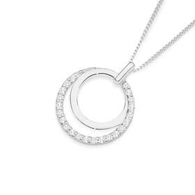 Silver+CZ+%26+Plain+Circles+Pendant