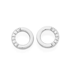 Sterling+Silver+Galaxy+Cubic+Zirconia+Circle+Stud+Earrings