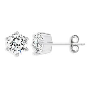 Silver+6mm+CZ+Round+6+Claw+Stud+Earrings