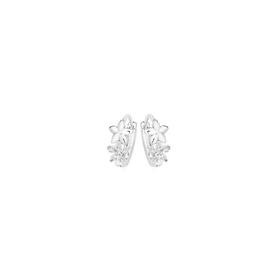 Silver-CZ-Plain-2-Flowers-Hoop-Earrings on sale