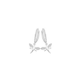 Sterling+Silver+Cubic+Zirconia+Dragonfly+On+Cubic+Zirconia+Hoop+Earrings