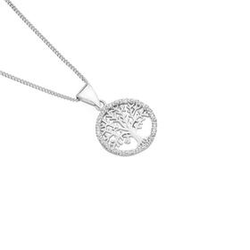 Sterling+Silver+Tree+Of+Life+In+Cubic+Zirconia+Circle+Pendant