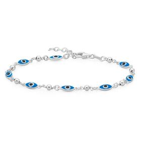 Sterling+Silver+Blue+Evil+Eye+Braclet