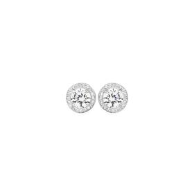 Sterling+Silver+Round+Cubic+Zirconia+Cluster+Stud+Earrings