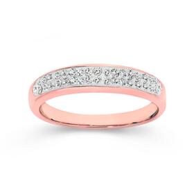 Stainless+Steel+Rose+Plate+Crystal+Double+Row+Pave+Ring