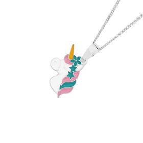 Sterling+Silver+White%2C+Pink+%26amp%3B+Teal+Enamel+Unicorn+Pendant