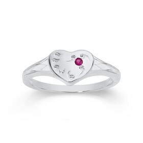 Sterling+Silver+Single+Heart+Red+Cubic+Zirconia+Signet+Ring