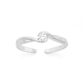 Silver++CZ+Solitaire+Toe+Ring