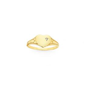 9ct+Gold+Diamond+Single+Heart+Children%26%23039%3Bs+Signet+Ring