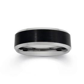 Tungsten-Carbide-Matt-Black-Silver-Bevelled-Edge-Gents-Ring on sale
