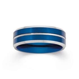 Tungsten+Carbide+Blue+%26+Silver+Stripes+Ring