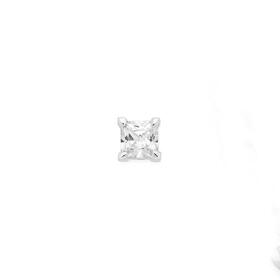 Silver+Square+Single+Cubic+Zirconia+Stud+Earring