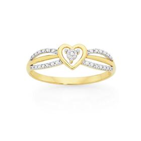 9ct+Gold+Diamond+Heart+Ring