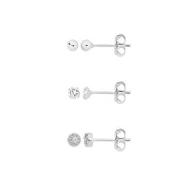 Silver+Ball+CZ+Round+%26+Pave+Set+Of+3+Stud+Earrings