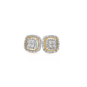 9ct+Gold+Diamond+Cushion+Cluster+Stud+Earrings