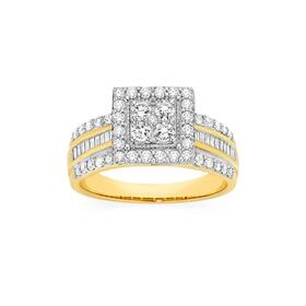 9ct+Gold+Diamond+Square+Cluster+Ring