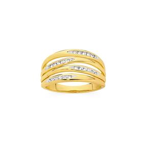 9ct+Gold+Diamond+Zigzag+Wide+Band