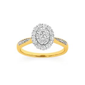 9ct+Gold+Diamond+Oval+Cluster+Ring