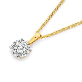 9ct+Two+Tone+Gold+Diamond+Cluster+Pendant