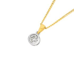 9ct+Two+Tone+Gold+Diamond+Bezel+Set+Pendant