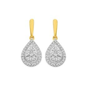 9ct+Gold+Diamond+Pear+Cluster+Earrings