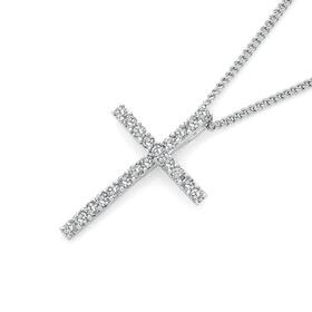 9ct+White+Gold+Diamond+Cross+Pendant