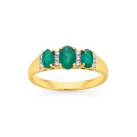 9ct+Gold+Emerald+%26amp%3B+Diamond+Trilogy+Ring