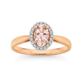 9ct+Rose+Gold+Morganite+%26+Diamond+Ring