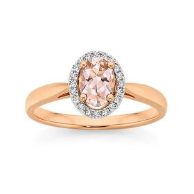 9ct-Rose-Gold-Morganite-Diamond-Ring on sale