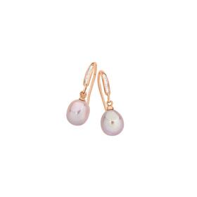 9ct+Rose+Gold+Pink+Cultured+Freshwater+Pearl+%26amp%3B+Diamond+Hook+Earrings