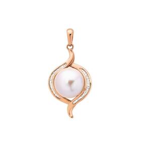 9ct-Rose-Gold-Natural-Cultured-Freshwater-Pearl-Diamond-Swirl-Pendant on sale