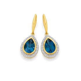 9ct-Gold-Blue-Topaz-Diamond-Earrings on sale