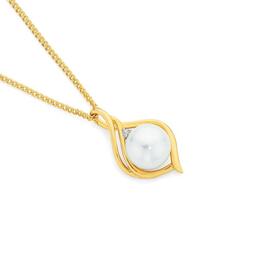 9ct+Gold+Cultured+Freshwater+Pearl+%26+Diamond+Pendant