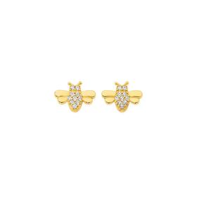 9ct+Gold+Cubic+Zirconia%2FPolish+Bumble+Bee+Stud+Earrings