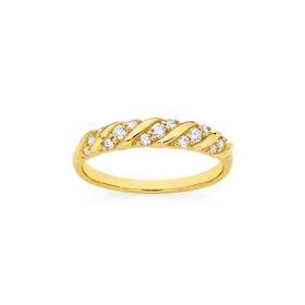 9ct+Gold+Cubic+Zirconia+Wave+Ring