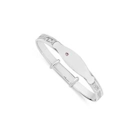 Sterling-Silver-40mm-Pink-Cubic-Zirconia-ID-Engraved-Expander-Bangle on sale