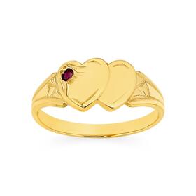 9ct+Gold+Natural+Ruby+Double+Heart+Signet+Ring