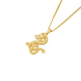 9ct+Gold+Two+Tone+Diamond-cut+Dragon+Pendant