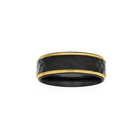 MY-Tungsten-Carbide-Textured-Black-Yellow-Gold-Plate-Rim-Gents-Ring on sale