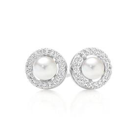 Sterling+Silver+Cultured+F%2FW+Pearl+%26amp%3B+Cubic+Zirconia+Cluster+Earrings